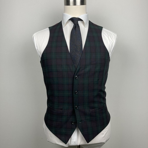 Bar III Men's Slim-Fit Plaid Suit Vest Size S Green Red F01089 - Picture 2 of 9